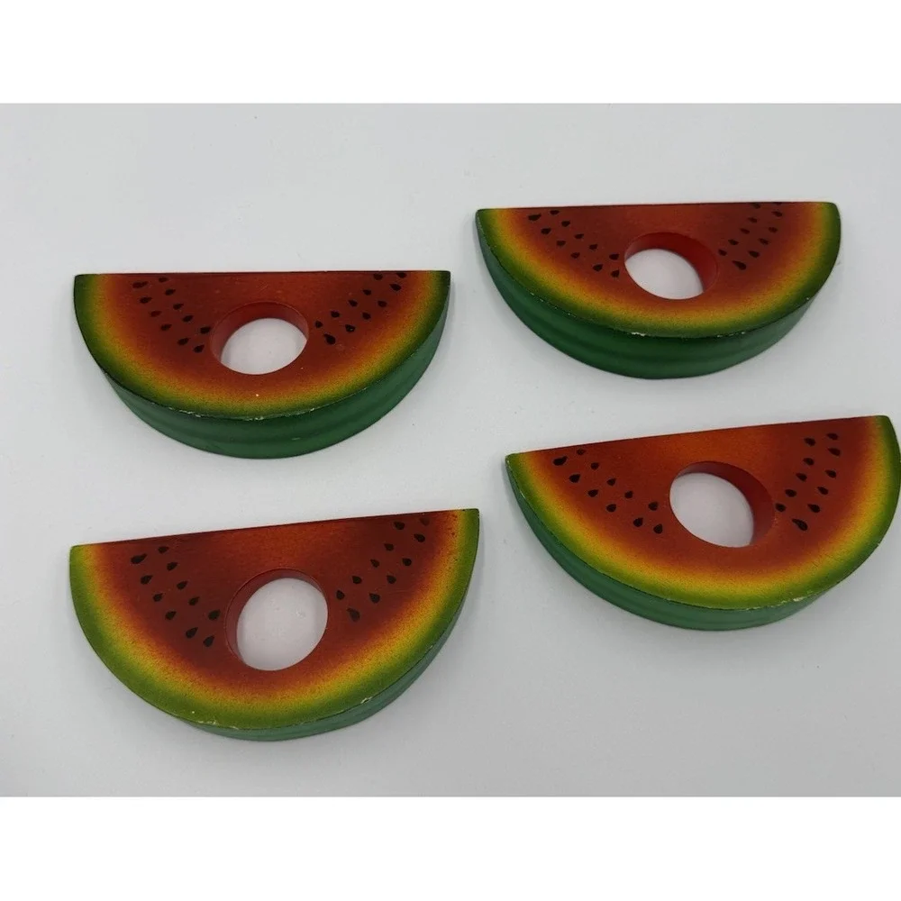 Set Of‎ 4 Wood Watermelon Napkin Rings 4th Of July Summer Picnic Holiday